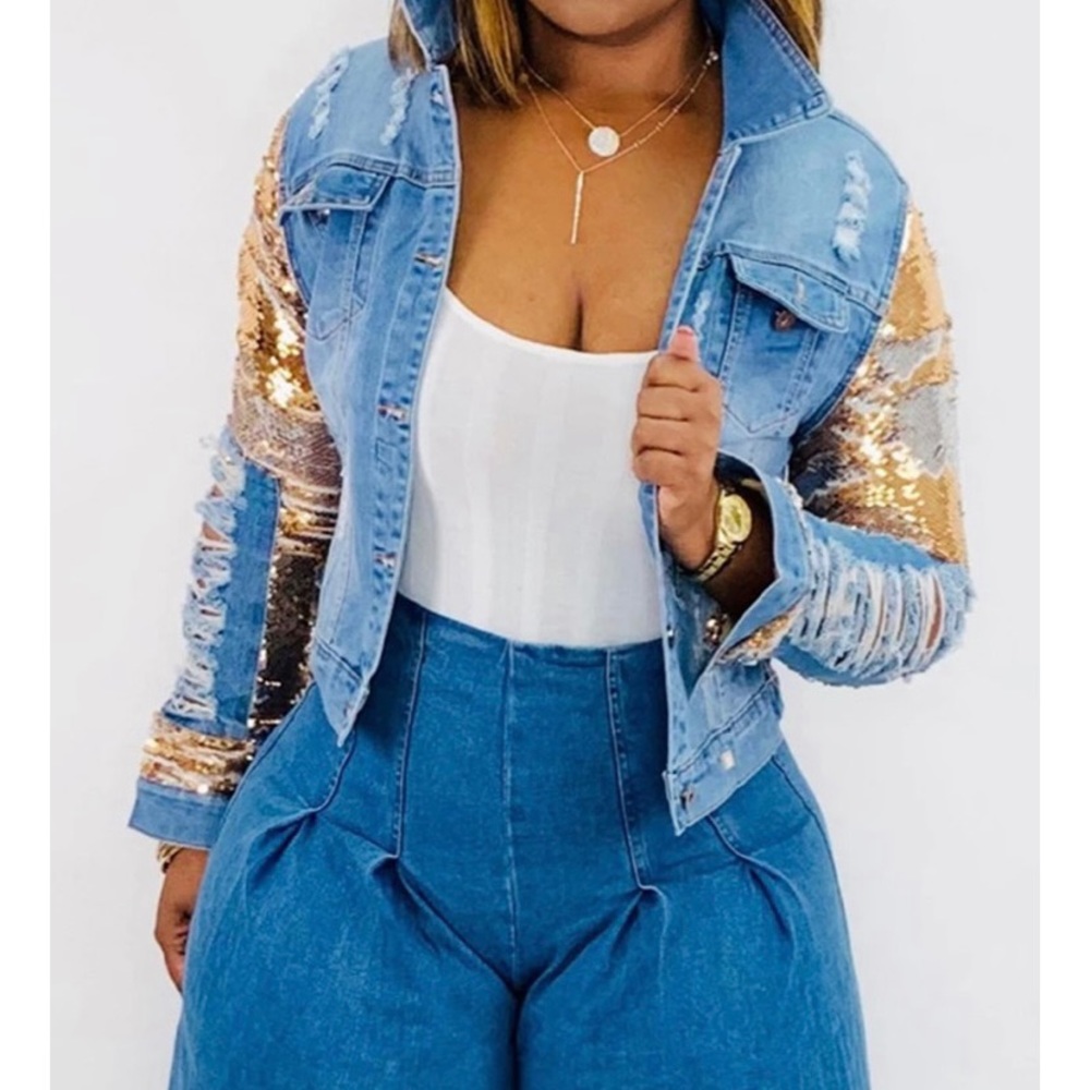 Denim Sequins Jacket - image 1